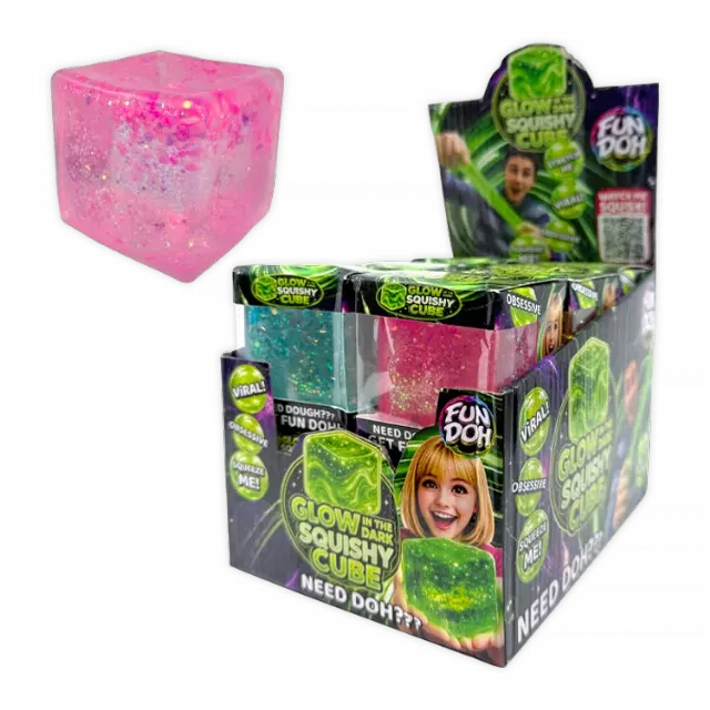 Fun Doh™ Glow-in-the-Dark Squish and Squeeze Slow-Release Fun Cube Toy - 12 Pieces Per Retail Ready Display 26847