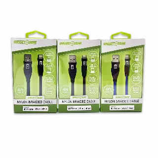 Charging Cable Nylon Braided USB to Lightning 4FT 2.4 Amp - 3 Pieces Per Pack 24603