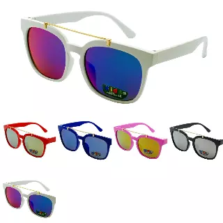Kids' Modern Square Sunglasses with Top Brow Bar & Mirrored Lenses K10044