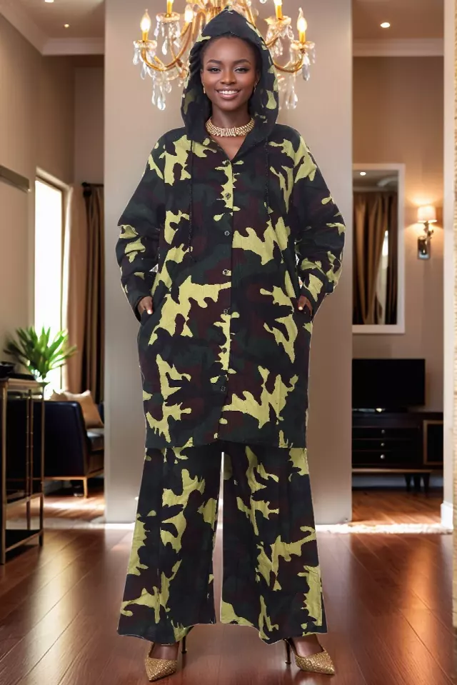7847 - 100 % Cotton Printed 2pc Pant Set - Top/ W Hood + Pajama Set - $25.00 Each (3 pcs per pack) — Free Size / Print-340A