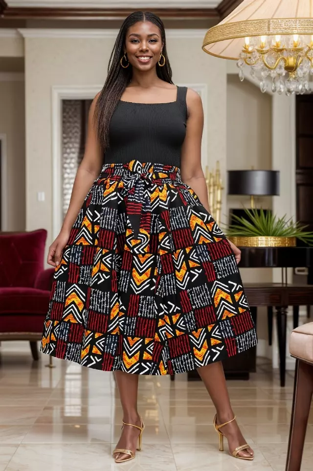 7012 - NEW PRINTS!! African Print Mid Length Skirt 28" (3/pk_ Free Size - $18.00 Each — One Size / Print-601