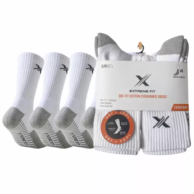 6-Pairs: Dri-tech Everyday Wear Crew Length Socks - White — Small/Medium