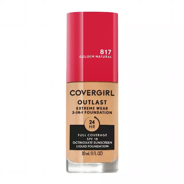 Covergirl Outlast Extreme Wear 3-in-1 Full Coverage Liquid Foundation, SPF 18 Sunscreen, Golden Natural, 1 Fl. Oz.