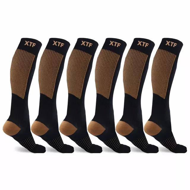 COPPER-INFUSED COMPRESSION SOCKS - 6 ASST COLORS — Brown / Small/Medium