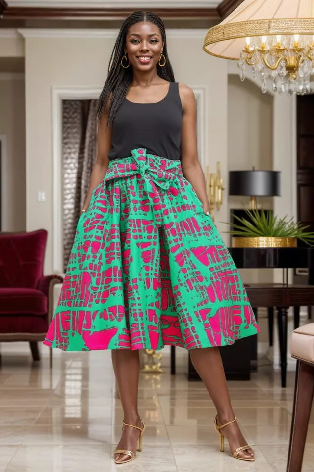 7012 - NEW PRINTS!! African Print Mid Length Skirt 28" (3/pk_ Free Size - $18.00 Each — One Size / Print-594