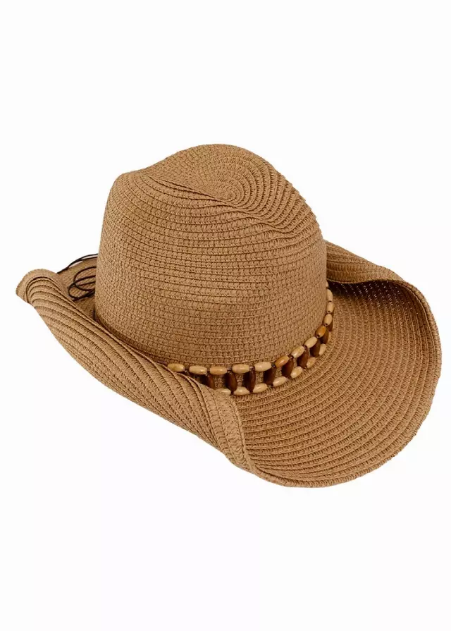 Magid Tonal Beaded Straw Cowboy Hat — Toast