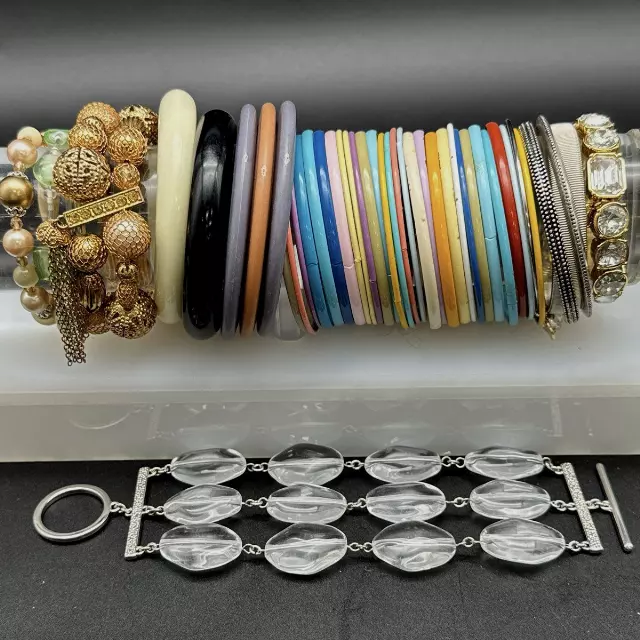 Vintage to Modern Mixed Costume Jewelry Lot of 45+ Bracelets Bangles Beaded