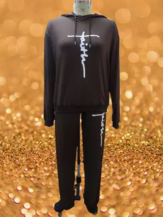 22125 -2 pcs Faith Jogging Suit -Lots of Colors Available- $25.00 Set (3 pcs per pack) — Plus - 1X 2X 3X / Chocolate