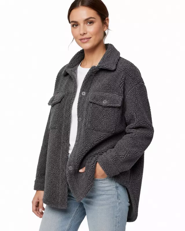 Women’s Sherpa Fleece Shacket #09 — Charcoal / S-M-L-XL