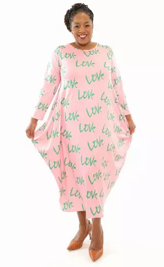 22109LS Pink Green LOVE Knit Maxi Dress- One Size (3-PCS Per Pack) ($18.00 Each)