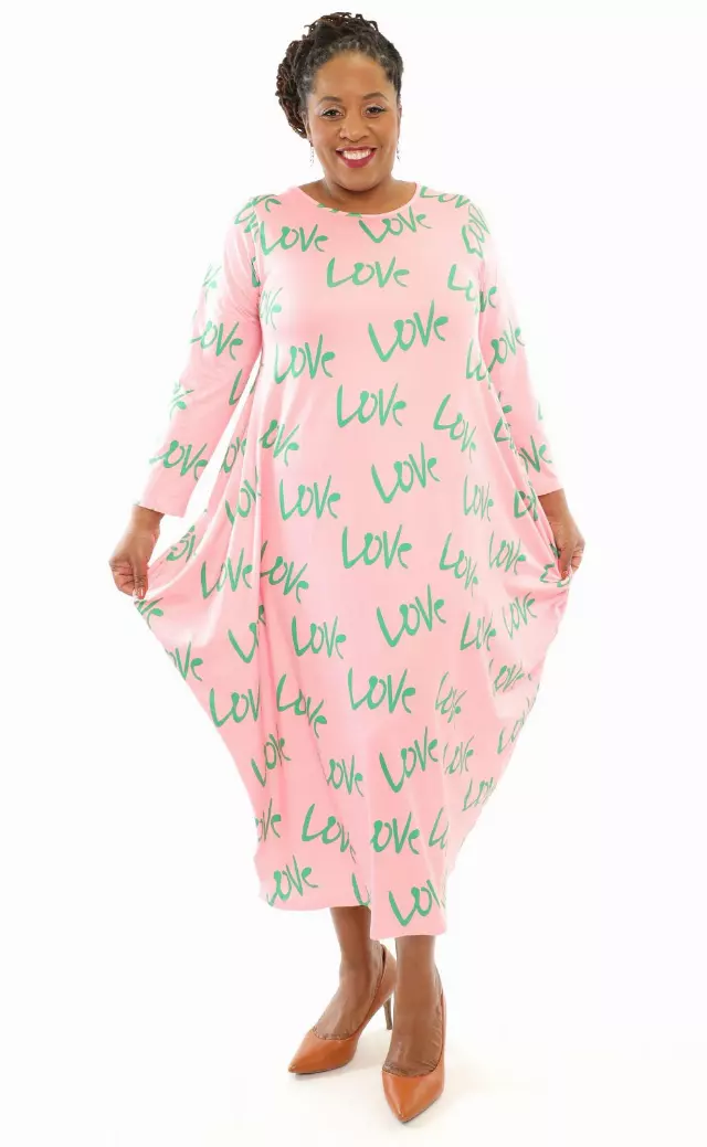 22109LS Pink Green LOVE Knit Maxi Dress- One Size (3-PCS Per Pack) ($18.00 Each)