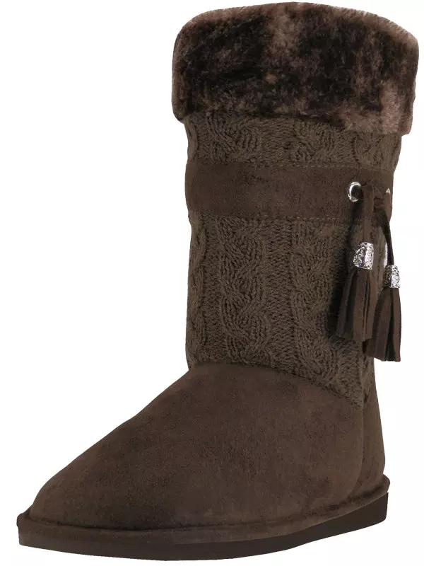 S5570L - Women's Microfiber Knitts Faux Fur Lined Boots — Brown (S5570L-T) / 6-11 Assorted