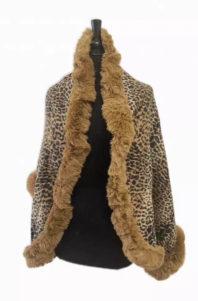 TX529 Faux Fur Animal Print Cape
