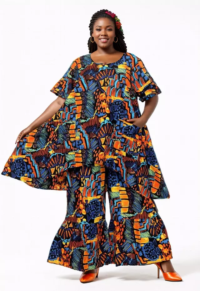 7864 Authentic African Print 2pc Pant Set - $30.00 Each (3 pcs per pack) — Free Size / Print-643