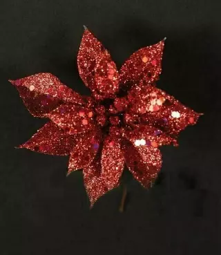 XP1012red – 4” Sparkle/Glitter poinsettia pick “dz”