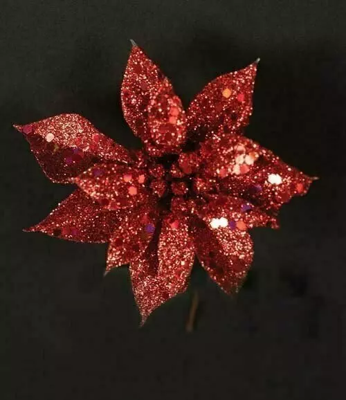 XP1012red – 4” Sparkle/Glitter poinsettia pick “dz”