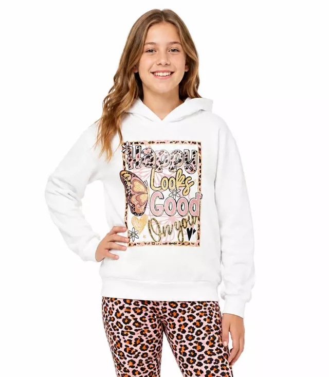 Girls Butterfly Hooded Fleece & Animal Print Legging Set – 7389367