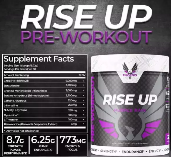 Phoenix Energy Pre-Workout Powder Rise Up 30 Servings 16.65 oz. Power Strength Endurance Energy Focus BB 10/25 — Starblast