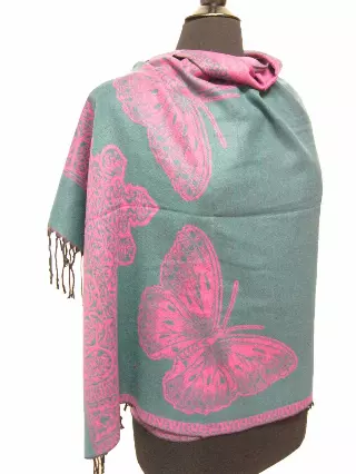 0965 Butterfly Pattern Premium Pashmina — Teal