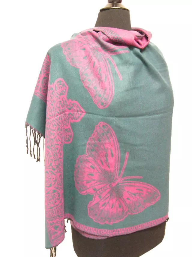 0965 Butterfly Pattern Premium Pashmina — Teal