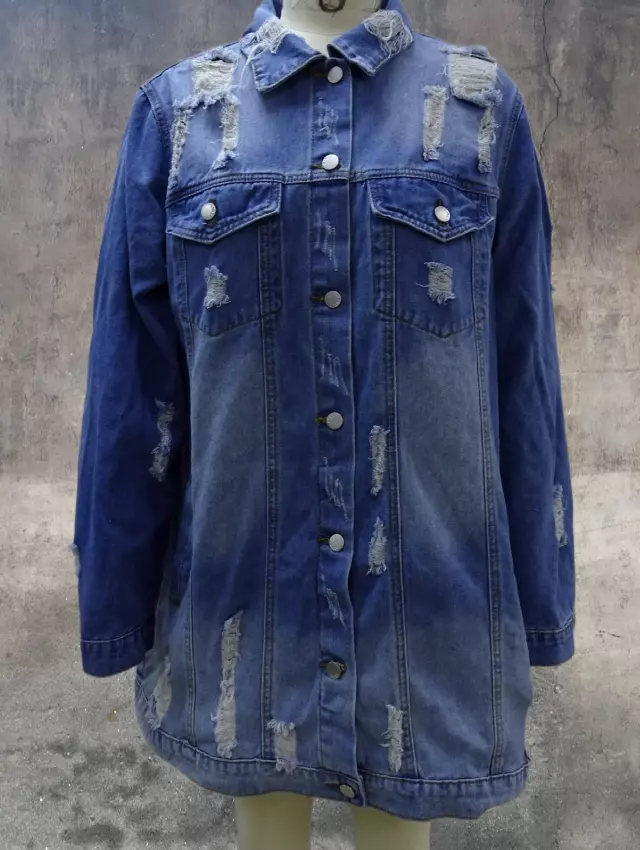 CHH-23047 - Women's "FAITH" Button Down Classic Distressed Denim Jacket - (3 pcs PRE-PACK) ($40 Each) — Regular / Blue
