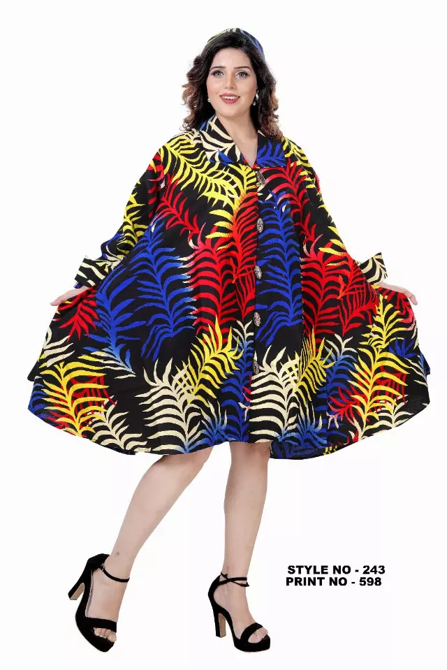 243 - NEW PRINT ALERT Big Button Authentic African Tunic Dress (3 PCS PRE-PACK) - $25.00 EACH — One Size (4 - 24) / Print-598