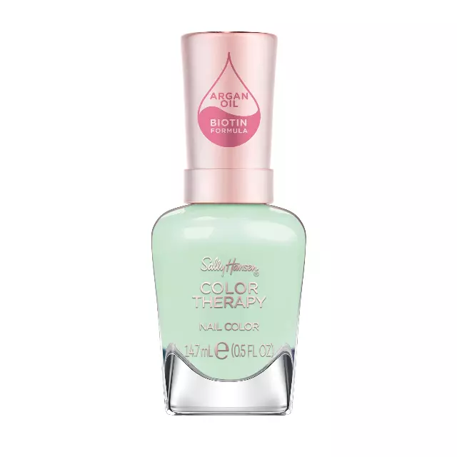 Sally Hansen Color Therapy Nail Polish | Biotin, Argan Oil, Long Lasting, Healthy Nails, Nail Strengthener, Opaque | 452 Cool as a Cucumber | Aqua Green Nail Color