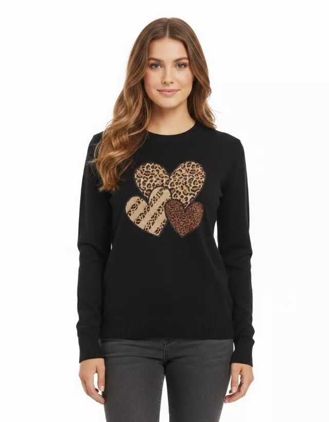 Crewneck Heart Sweater — Black / S/M-L/XL