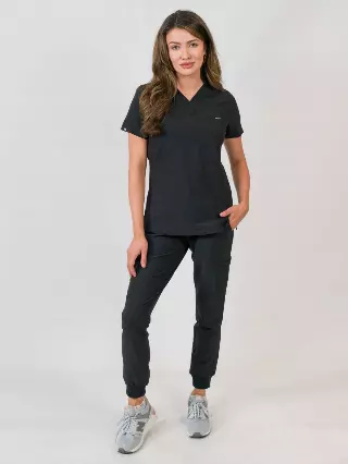 Aurora | One Pocket Top & Jogger Pants Scrubs Set — Black / XL