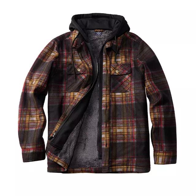 Men’s Berber Lined Plaid Jacket - Style #MFJ170 -$15.50/Unit - 12 PCS/CS - PLEASE SEE DESCRIPTION — Brown Black