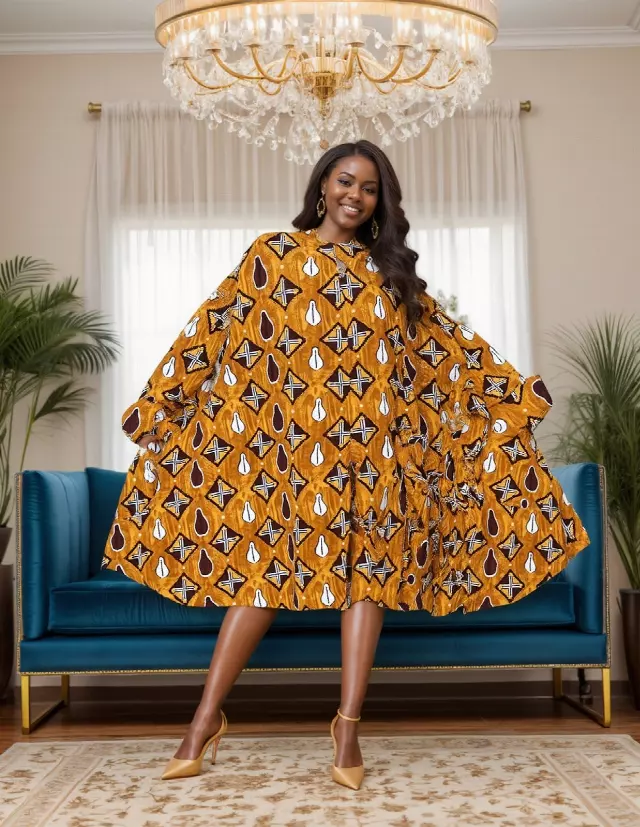 243 - NEW PRINT ALERT Big Button Authentic African Tunic Dress (3 PCS PRE-PACK) - $25.00 EACH — One Size (4 - 24) / Print-683