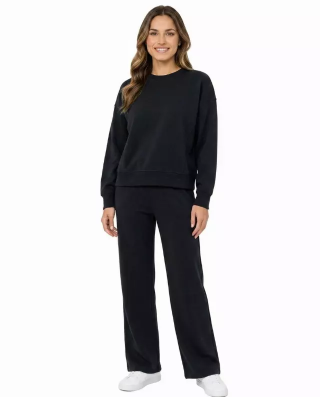 Crewneck Sweater & Wide-Leg Pants Set #606 — Black / S-M-L-XL