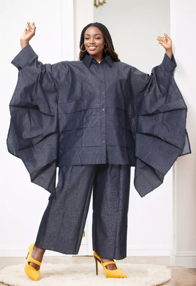 7895S Solid Color 2pc Pant Set (Long Bat Sleeves) - $30.00 Each (3 pcs per pack) — Free Size / Print-Denim