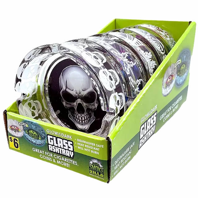 Glow in The Dark Glass Ashtray - 5 Pieces Per Retail Ready Display 41358