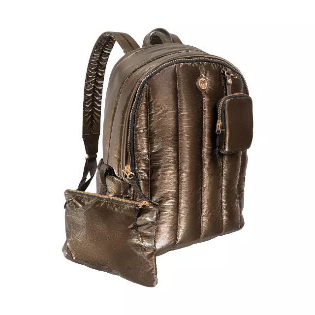 Joan & David Tubular Quilted Metallic Puffer Nylon 18-Inch Workbook Backpack — 358-METALLIC CHOCOLATE · SKU JDB2894-358-MCH