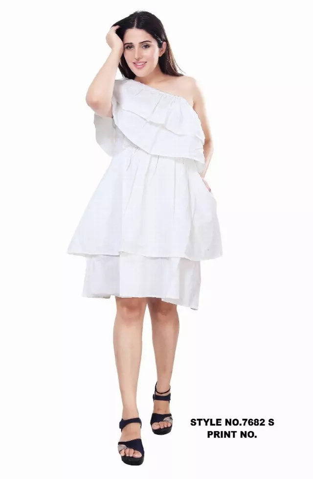 7682S - 100% Solid Color One-shoulder Dress (3 PCS PRE-PACK) - $20.00 EACH — One Size (4-24) / White