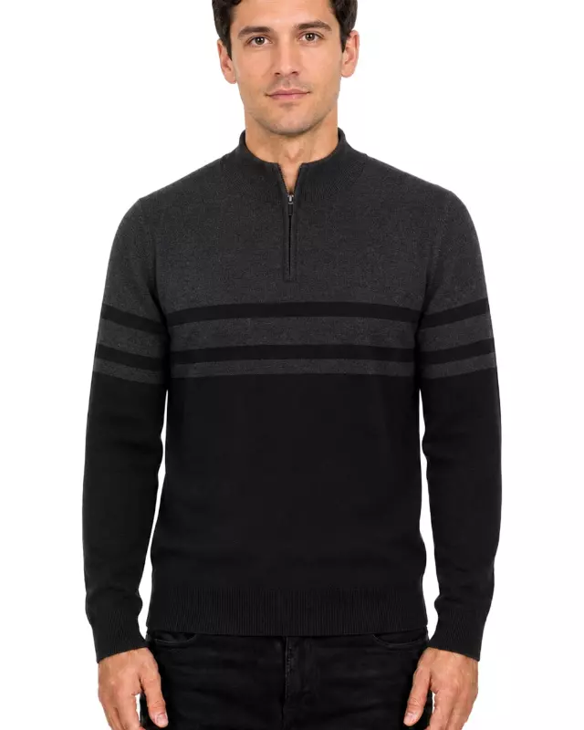 Men's Striped Quarter Zip Sweater #WXX-25 — W002 / S-M-L-XL