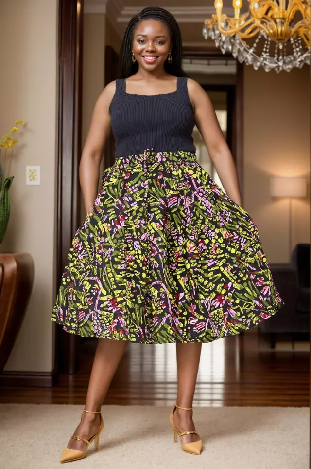 7012 - NEW PRINTS!! African Print Mid Length Skirt 28" (3/pk_ Free Size - $18.00 Each — One Size / Print-592