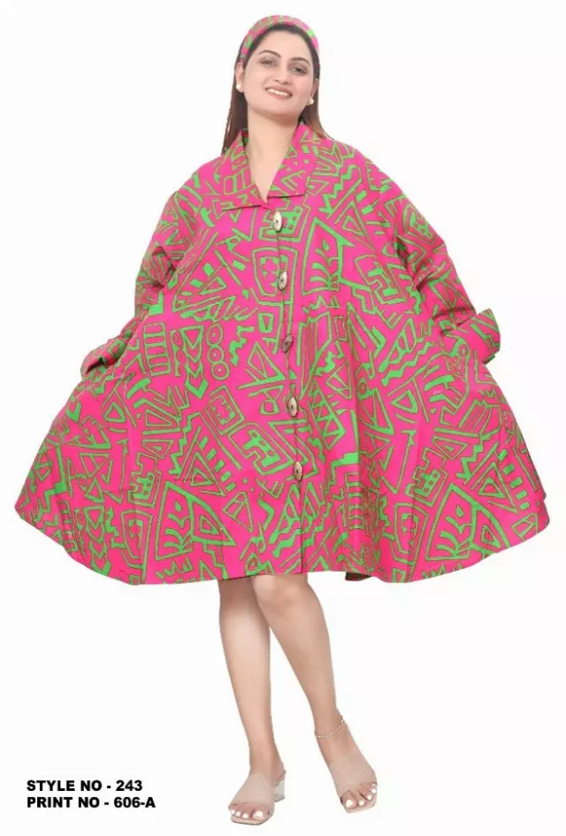 243 - NEW PRINT ALERT Big Button Authentic African Tunic Dress (3 PCS PRE-PACK) - $25.00 EACH — One Size (4 - 24) / Print-606A