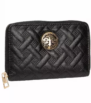 Rebecca & Rifka Smooth Basket Weave Quilt Medallion Zip Indexer Wallet — BK/GD
