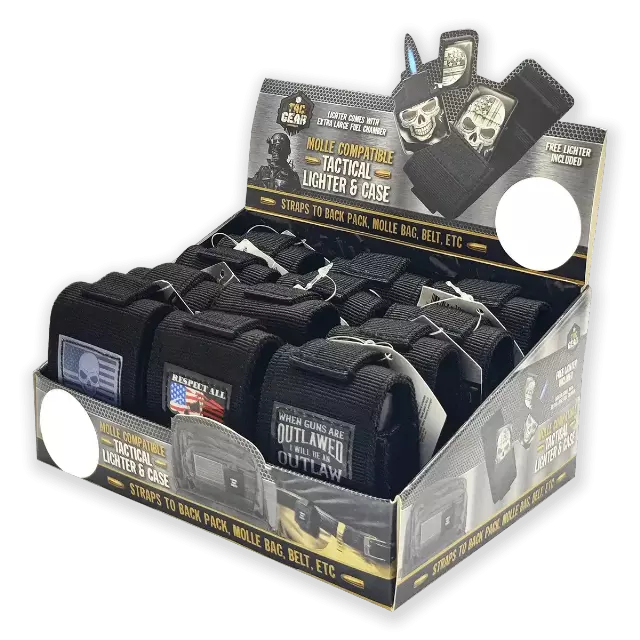 Patriotic Metal Flip Torch Lighter with MOLLE Case - 12 Pieces Per Retail Ready Display 23833