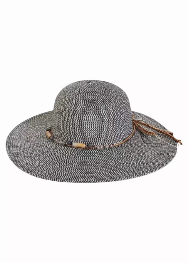Adrienne Vittadini Beaded Band Straw Floppy Hat — BLACK