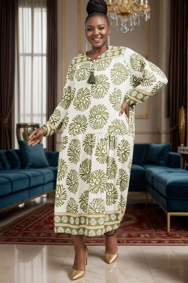 25050- Ankle Length Gorgeous Printed Dress - $25.00 Each (3 pcs per pack) — Free Size / Green