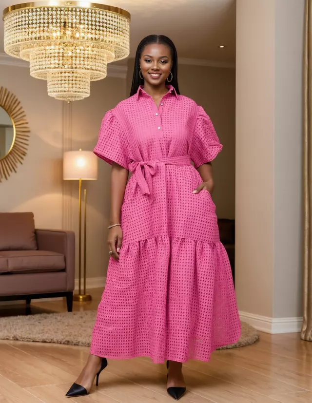 26049 -Mesh Fabric Ankle Length Dress - $25.00 Each (3 pcs per pack) — Free Size / Fuchsia