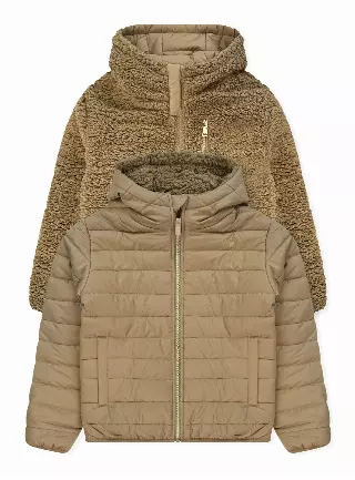 Girls' Reversible Jacket With Sherpa Lining #97 — Beige / 4-5-6-6X