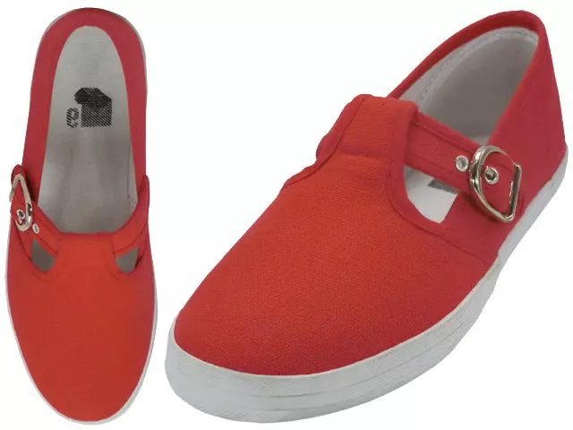 U245L - Women's T-Strap Canvas Shoes — Red (U245L-Biter Sweet Red) / 6-10 Assorted