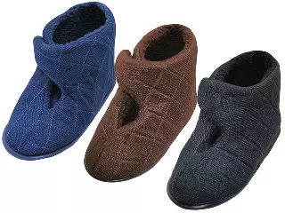 S4055-M - Wholesale Men's Corduroy Velcro Wrap All Close House Slippers — Assorted - Black, Brown & Navy (S4055-M) / S-XL