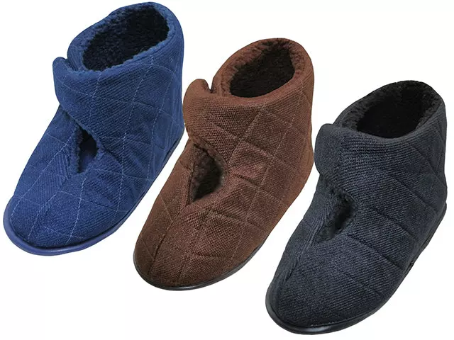 S4055-M - Wholesale Men's Corduroy Velcro Wrap All Close House Slippers — Assorted - Black, Brown & Navy (S4055-M) / S-XL