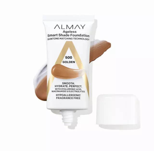 Almay Ageless Smart Shade Liquid Foundation Makeup, Hypoallergenic, 500 Golden, 1 fl oz