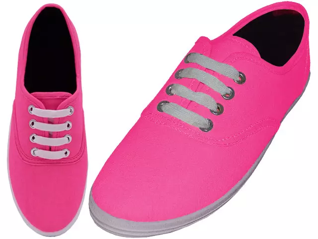 S324L - Women's "Easy USA" Comfortable Casual Canvas Lace Up Shoes — Neon Fuchsia (S324L-Neon-F) / 5-10 Assorted
